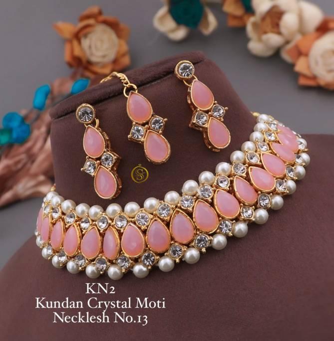 KN 12 designer Kundan Crystal Moti Necklace Set Wholesale Price In Surat
